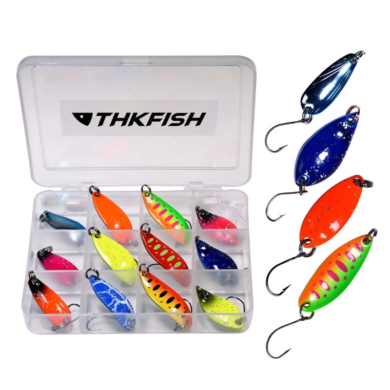 THKFISH Spoon Fishing Lures for Trout Spoons Hard Baits Single Hook Trout Lures Metal Fishing Lures for Char Perch 12Pcs - Image 1